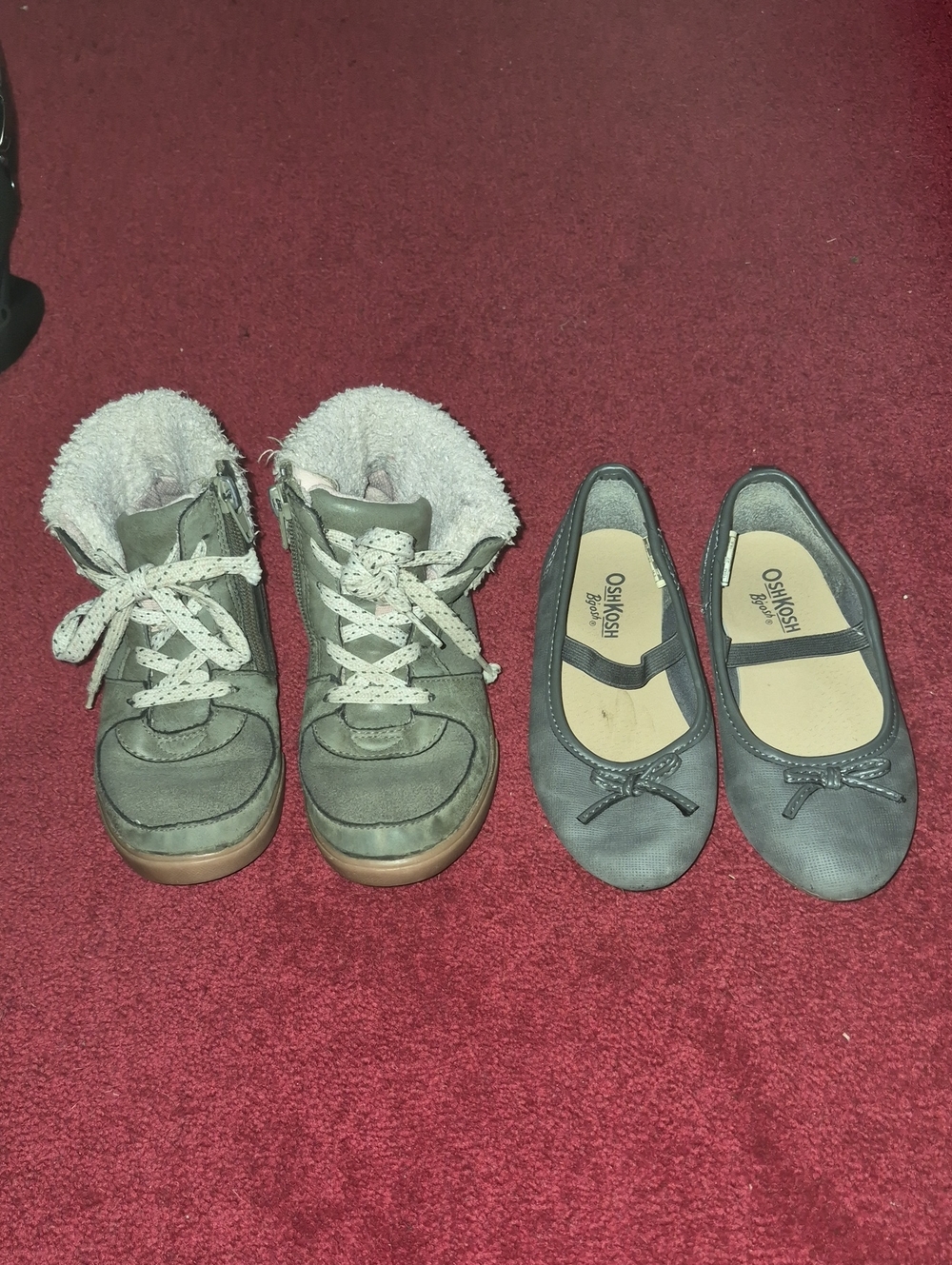 OshKosh Toddler Shoe Bundle - Sherpa High-Top Booties & Grey Mary Jane Flats -